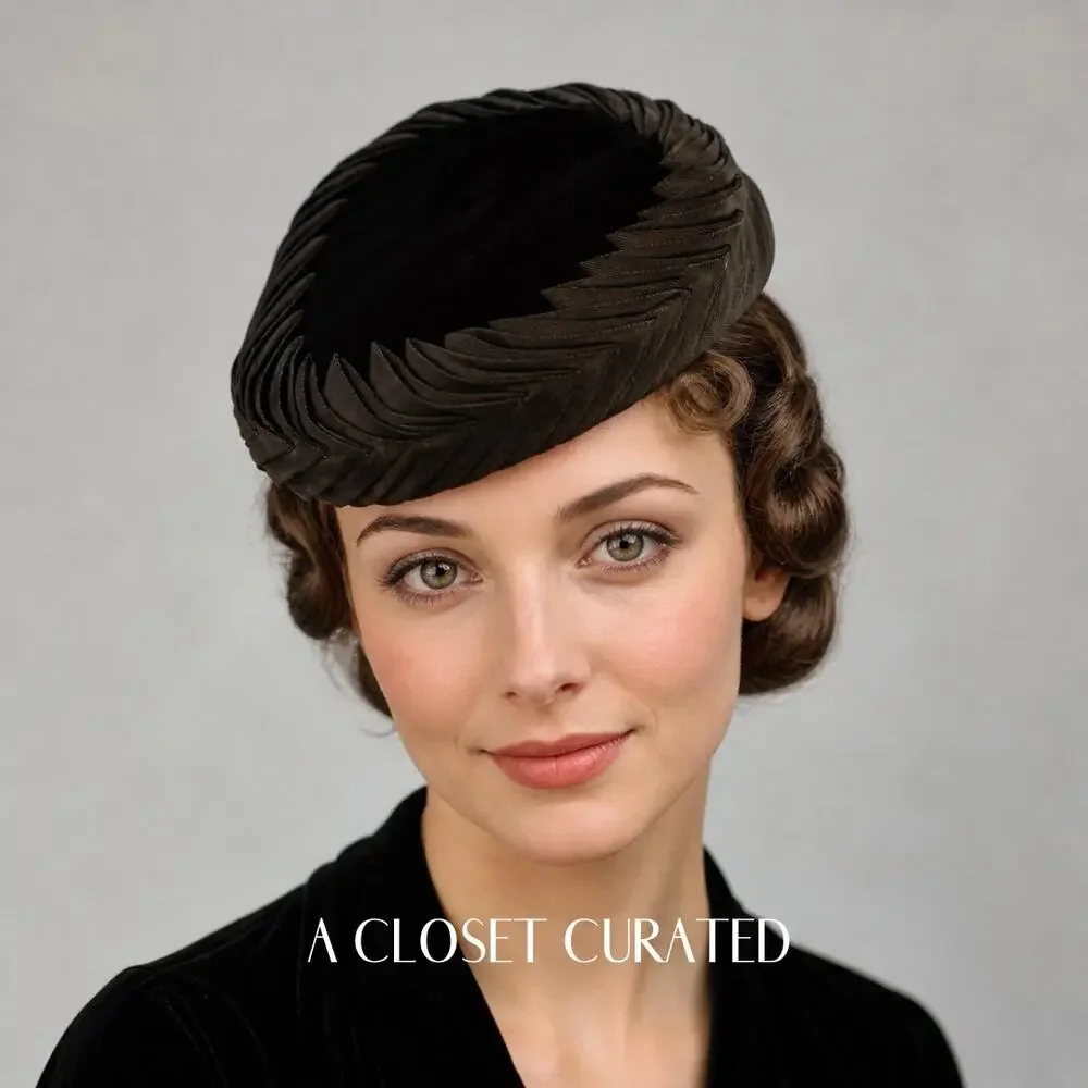 Vintage Velvet Evening Topper Hat Brown